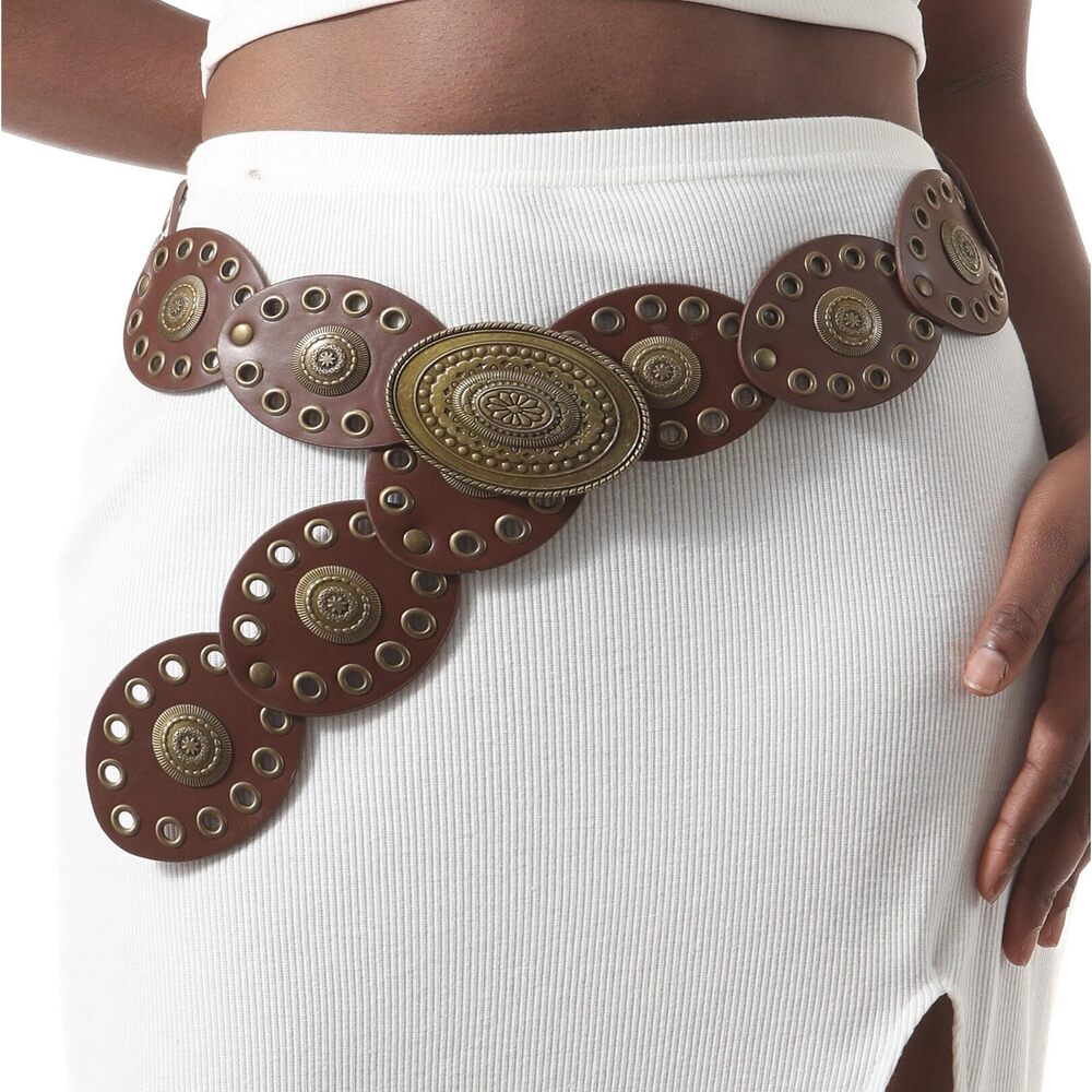 6588 Western Belts For Women, Vintage Leather Belts Boho Waist Belts Concho